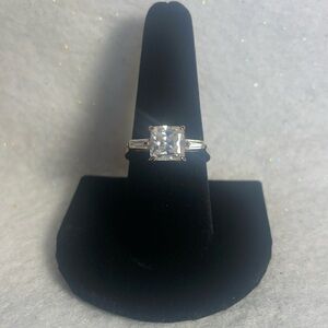 Size 9 Princess-Cut Silver/Gold Band Ring with Baguette Accents